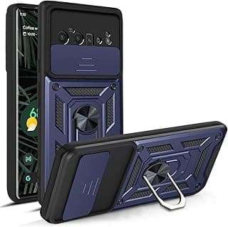 Compatible with Google Pixel 8 Pro Back Case with Camera Slide Cover Built-in Ring Stand Shockproof Case for Google Pixel 8 Pro (Google Pixel 8 Pro, Blue)