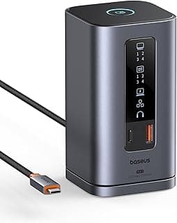 قاعدة توصيل سلسلة سبيس ميت 11 في 1 من باسيوس 3 شاشات مع 2 × HDMI و1 × DP 4K @ 60Hz و3 × USB-A/C سرعة 0 Gbps في الثانية وايثرنت 1 Gbps و 100 وات بي دي متوافقة مع لاب توب ديل/اتش بي/ماك/لينوفو/ايسر