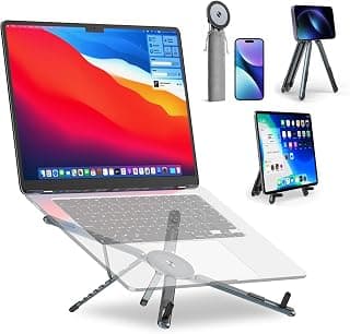 Adjustable Laptop Stand for Desk, Magnetic Phone Holder with Magsafe Compatibility, Portable Foldable Computer Riser for MacBook, iPhone, iPad, Tablet - Perfect for Office, Home, Traveling