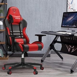 فورج كرسي جيمنج، كرسي مكتب بظهر مرتفع ومساند ذراع قابلة للتعديل، كرسي جيمنج مريح من جلد PU مع مسند رأس وظهر، وضع هزاز (أسود/أحمر)