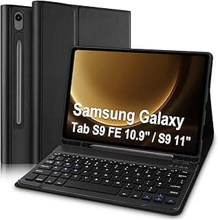 جراب لوحة مفاتيح لسامسونج جالكسي تاب S9 FE 10.9 بوصة (SM-X510/SM-X516B/SM-X518U) وسامسونج 11 2023 (SM-X710/SM-X716B/SM-X718U) بلوتوث لاسلكية قابلة للفصل بغطاء رفيع اسود