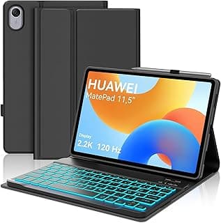 جراب مع كيبورد لجهاز هواوي Matepad 11.5 بوصة 2025 - كيبورد مغناطيسي قابل للفصل مع إضاءة خلفية وتخطيط ألماني QWERTZ، أسود