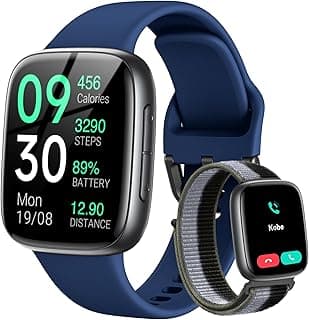 Smart Watch, 1.85" AMOLED Fitness Tracker with Bluetooth Call, Heart Rate/Sleep/SPO₂ Monitor, 100+ Sports Modes, 3ATM Waterproof Smartwatch for Android/iPhone/Samsung, Includes 2 Bands