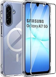 جراب خلفي متين مغناطيسي مضاد للصدمات والاصفرار لموبايل سامسونج جالاكسي A17 شبكة 4G/ 5G، بولي كربونات + حافة مقاومة للصدمات من بولي يوريثين مقاوم للحرارة + شاشة حماية من زجاج مقوى من فيتودوس [1+1 قطعة]