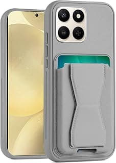 Leather Wallet Case Compatible with Honor X7d/Honor 400 Smart, Leather Back Cover With TPU Frame, Shockproof Protective Phone Case with Card Holder Stand (Gray)