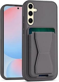 جراب محفظة جلد متوافق مع سامسونج Galaxy A57 5G، غطاء خلفي جلد مع إطار TPU، جراب حماية مضاد للصدمات مع حامل بطاقات (رمادي غامق)