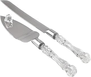Cutting Knife - Robust stainless steel cake and pizza server combination with decorative acrylic grip, includes precision slicer and hand tool for pie, complete baking accessory set of two pieces.