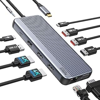 Selore USB C Docking Station Triple Display, 11 in 1 USB C Hub with 2 x 4K @ 60Hz HDMI & 1080P VGA, USB C & 2 USB 3.1 10Gbps, 2 USB 2.0, Gigabit Ethernet, 3.5 mm Audio & Mic, 100 W PD3.0 for Lenovo,