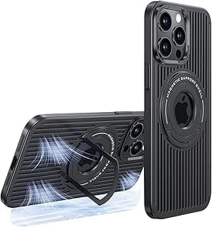 Phone Case with Magnetic Finger Holder Support Magnetic Charging Compatible with iPhone 13 Pro Max Silicone Case Full Cover Protects Your Phone from Scratches and Bumps (Black)