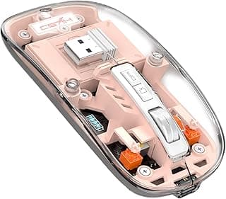 ماوس لاسلكي بلوتوث 5.1 و2.4G من ايه جاز، ماوس كمبيوتر صامت وشفاف قابل لإعادة الشحن، مستقبل نانو USB C، بطارية ليد ماجيك سليم للمكتب والكمبيوتر وماك واللاب توب وابل وايباد (بينك)