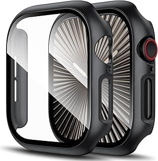 جراب Mosmoc صلب متوافق مع ابل واتش Series 10 مقاس 46mm، مع واقي شاشة زجاجي 9H [حماية 360 درجة ضد الصدمات والخدش] - اسود