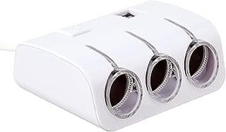 Car charger 3 way car cigarette lighter socket with 2 usb port - white
