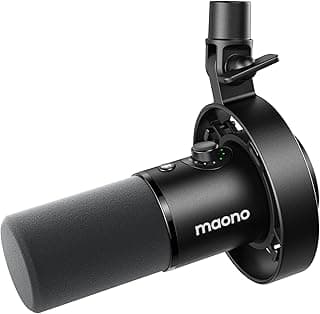 ميكروفون بودكاست PD300X - ميكروفون بث مع خاصية إلغاء الضوضاء، نظام صوت هاي فاي 192 كيلو هرتز/24 بت، برنامج ربط، وصلة USB/XLR من ماونو ميكروفون ديناميكي للبودكاست والبث والاستماع.