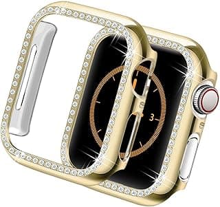 Bumper Diamond Case Compatible with Apple Watch Series 6 SE Series 5 Series 4 44mm, Bling Crystal Diamonds PC Plastic Protector Case Cover Frame For Apple Watch 44 mm (Gold)