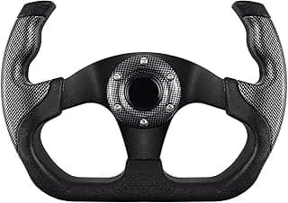 Universal Racing Steering Wheel, 6 Bolt Anti-Slip Leather and Aluminum Gaming Steering Wheel with Horn Button for Racing/Car Sim Driving/JDM Sports Racing Steering Wheel (Black-grid)