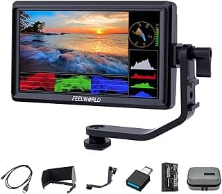 شاشة Feelworld FW568 V3-ANP55-AMC5 للكاميرات، 6 بوصة IPS فائقة النحافة، مساعد تركيز الفيديو، شاشة فيديو صغيرة Full HD 1920 x 1152 IPS، مخرج إشارة 4K HDMI، لكاميرات DSLR