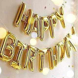 لافتة بالونات على شكل حروف لعبارة «Happy Birthday»، بالونات فويل من اوتجيك، بالونات مايلار لتزيين حفلات أعياد الميلاد باللون الذهبي