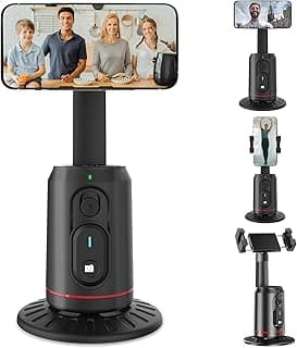 Auto Face Tracking Tripod, 360° Rotation Face Body Phone Camera Mount with Remote and Gesture Control, No App, Rechargeable Smart Shooting Holder for Vlog, Streaming, tiktok Trend Items (Black)