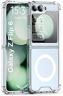 جراب متوافق مع سامسونج Z Flip 6 شفاف مغناطيسي يدعم الشحن اللاسلكي، حماية صلبة من PC ضد الصدمات والخدش