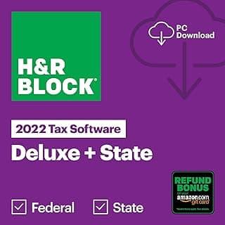 Microsoft H&R Block Tax Software Deluxe + State 2022 with Refund Bonus Offer (Amazon Exclusive) [PC Download]