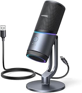 ميكروفون للكمبيوتر من يو جرين، ميكروفون USB بإضاءة ار جي بي وزر كتم، دقة 24 بت/96 كيلوهرتز، نمط قطبي قلبي، تحكم في مستوى الصوت، ميكروفون مكثف للبث والألعاب والبودكاست، متوافق مع اللابتوب وجهاز PS5
