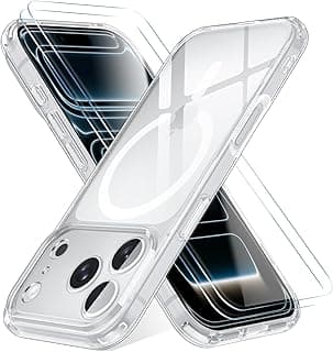 جراب مغناطيسي لهاتف iPhone 17 Pro، جراب iPhone 17 Pro مع 2 قطعة زجاج مقوى متوافق مع MagSafe، جراب حماية عسكري مضاد للصدمات، شفاف