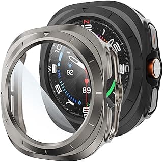 2 Pack Hard PC Case Compatible with Samsung Galaxy Watch Ultra Case 47mm Accessories for Men Women, Tempered Glass HD Full Protective Case Cover for Galaxy Watch 7 Ultra Screen Protector