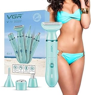 مجموعة ماكينة حلاقة نسائية كهربائية 4 في 1 VGR، مقاومة للماء، شحن USB (أخضر)
