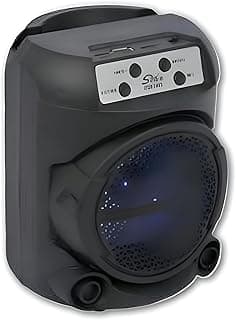 Portable Bluetooth speaker - Compact design with 8W powerful sound, supports Bluetooth, USB, TF card, FM radio, phone holder, vibrant LED lighting, black color, 1200mAh battery