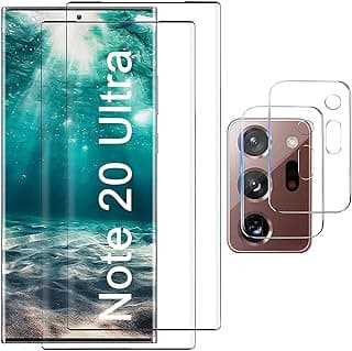 [طقم 2+2] اسكرينة حماية لجهاز سامسونج Galaxy S21 Ultra، زجاج مقوى 9H يشمل قطعتين حماية لعدسة الكاميرا، متوافق مع بصمة الإصبع، حواف 3D، شفاف عالي الدقة