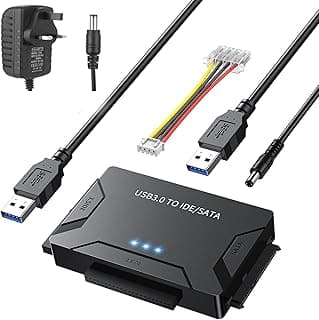 USB 3.0 to SATA/IDE Adapter,USB 3.0 to SATA External Hard Drive Cable,External Hard Drive Recovery with 2.5"3.5"HDD,DVD,Up to 6TB,5Gbps,Windows/Mac/Linux Compatible,Includes12V/2A Power Adapter