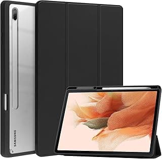 جراب هجين نحيف بمسند لسامسونج Galaxy Tab S8 Plus / S7 FE / S7 Plus 12.4 بوصة، مضاد للصدمات مع ظهر شفاف