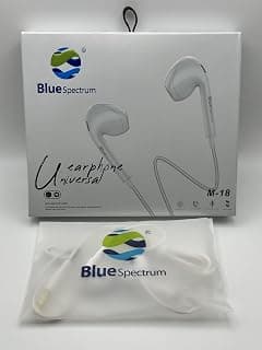 Blue Spectrum M-18 Wired Earphones with Mic, Tangle-Free Universal Handfree - سماعة سلك هاند فري أبيض