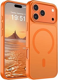 SUPFINE جراب مغناطيسي لايفون 17 Pro Max (متوافق مع MagSafe) (حماية من السقوط بمعايير عسكرية) جراب مطفي شفاف مضاد للصدمات، برتقالي مرصع بالنجوم