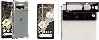 مجموعة 3 في 1 لهاتف Google Pixel 7 Pro: جراب TPU شفاف مضاد للصدمات + اسكرينة هيدروجيل تدعم البصمة + حماية لعدسة الكاميرا