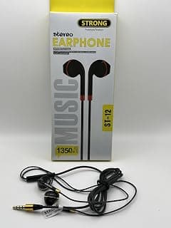 STRONG ST-12 Premium Stereo Wired Earphones, Black & Red Handfree, 135cm Cable - سماعة سلك هاند فري بريميوم