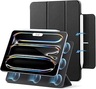 iPad Pro 11-inch M4 (2024) Case, Powerful Magnetic Attachment, Slim Trifold Case, Pencil Pro/USB-C Stand, Auto Sleep/Wake, Durable Protection, Rebound Series, Black