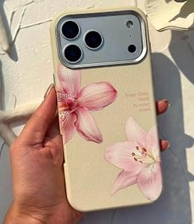 Fekra Luxury Pink Flower Case for iPhone 17 Pro Max with Camera Lens Protector Included, Slim Silicone Cover with Microfiber Lining, Anti-Fingerprint, Shockproof Phone Case (Lilium Pink)