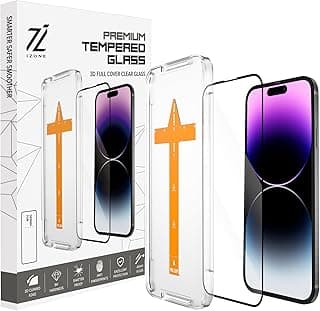 واقي شاشة زجاج مقوى 9H شفاف لهاتف iPhone - مع إطار سهل التركيب - حماية وتعزيز لجهازك - واقي زجاجي 3D - غطاء حماية للشاشة (iPhone 14 Pro Max)