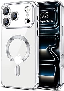 For iPhone 17 Pro Magnetic Case, Compatible with MagSafe, Built-in Camera Lens Protector, Luxury Plating Soft TPU Clear Shockproof Slim Thin Cover (Silver)