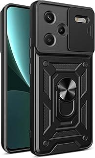 جراب حماية مقاوم للصدمات مع غطاء منزلق للكاميرا TPU + PC متوافق مع شاومي Redmi Note 13 Pro Plus 5G (أسود)