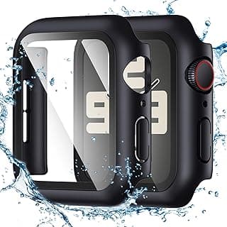 جراب حماية مع حماية شاشة لساعة ابل SE2 Series SE 6 5 4 مقاس 44mm، غطاء حماية PC مع زجاج مقوى مدمج، مقاوم للعرق