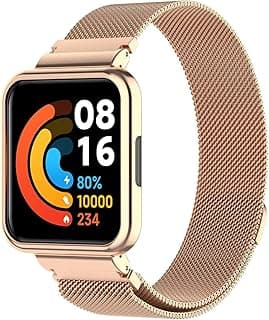 حزام متوافق مع شاومي Redmi Watch 2 Lite/Poco Watch/Redmi Watch 2، حزام ساعة معدني ستانلس ستيل مغناطيسي قابل للتعديل مع إطار معدني
