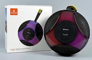 مكبر صوت بلوتوث T9 مقاوم للماء بدرجة IPX6 من كيسونلي - مكبر صوت محمول 10 واط مع اضواء RGB، راديو USB/TF/AUX/FM، اقتران ستيريو تي دبليو اس، بطارية 1800mAh، للاستحمام والشاطئ وحمام السباحة ومكبر صوت