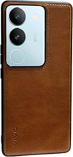 Case Compatible with Vivo V29 5G Case, Plain Leather Soft TPU Silicone Bumper Anti-Fingerprint Shockproof Protective Cover for Vivo V29 5G (Brown)