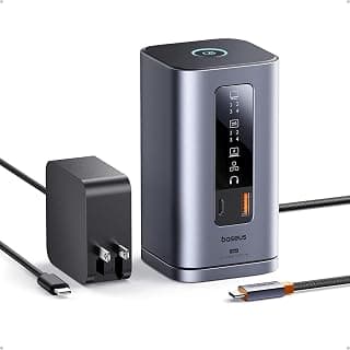 قاعدة توصيل (Docking Station) مع شاحن 100 وات، Spacemate (Win) 11 في 1، تدعم 3 شاشات 4K HDMI/DP، سرعة 10Gbps USB A/C، منفذ إيثرنت، صوت، لابتوب ديل/اتش بي/لينوفو/اسوس/ايسر/ابل