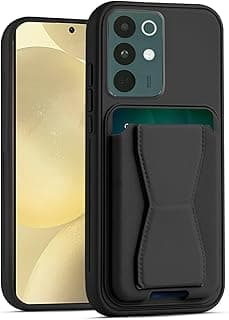 جراب محفظة جلد متوافق مع Realme C85 Pro، غطاء خلفي جلد مع إطار TPU، جراب حماية مضاد للصدمات مع حامل بطاقات (أسود)