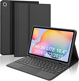كيبورد لتابلت سامسونج Galaxy Tab S6 Lite مقاس 10.4 بوصة إصدارات 2024/2022/2020 مع تاتش باد، جراب كيبورد مغناطيسي بتوزيع إيطالي QWERTY قابل للفصل وبلوتوث - أسود