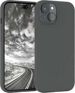 جراب سيليكون ممتاز من EAZY CASE متوافق مع ابل iPhone 15، غطاء رفيع مع حماية للكاميرا وبطانة داخلية، ملمس ناعم - لون داكن