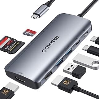 قاعدة توصيل USB-C مزدوجة من كاكيت محول 8 في 1 لـHDMI مع 2 منفذ HDMI و2 USB 3.0 شحن 100 وات نوع سي 3.1 قارئ بطاقة SD/TF متعدد المنافذ لماك بوك/ديل/اتش بي/اي باد برو وغيره
